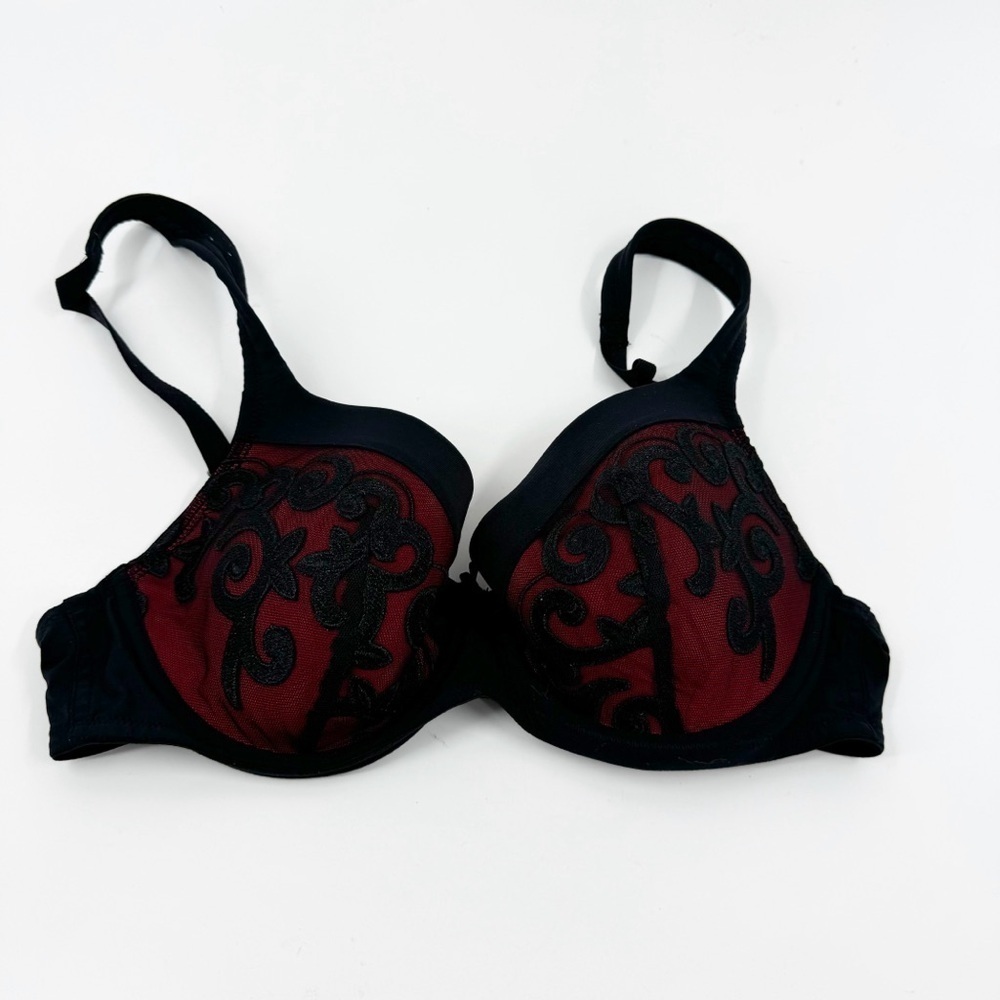 ✅ SOMA Intimates 34C Allura Baroque‎ Bra Black/Red Lace Overlay